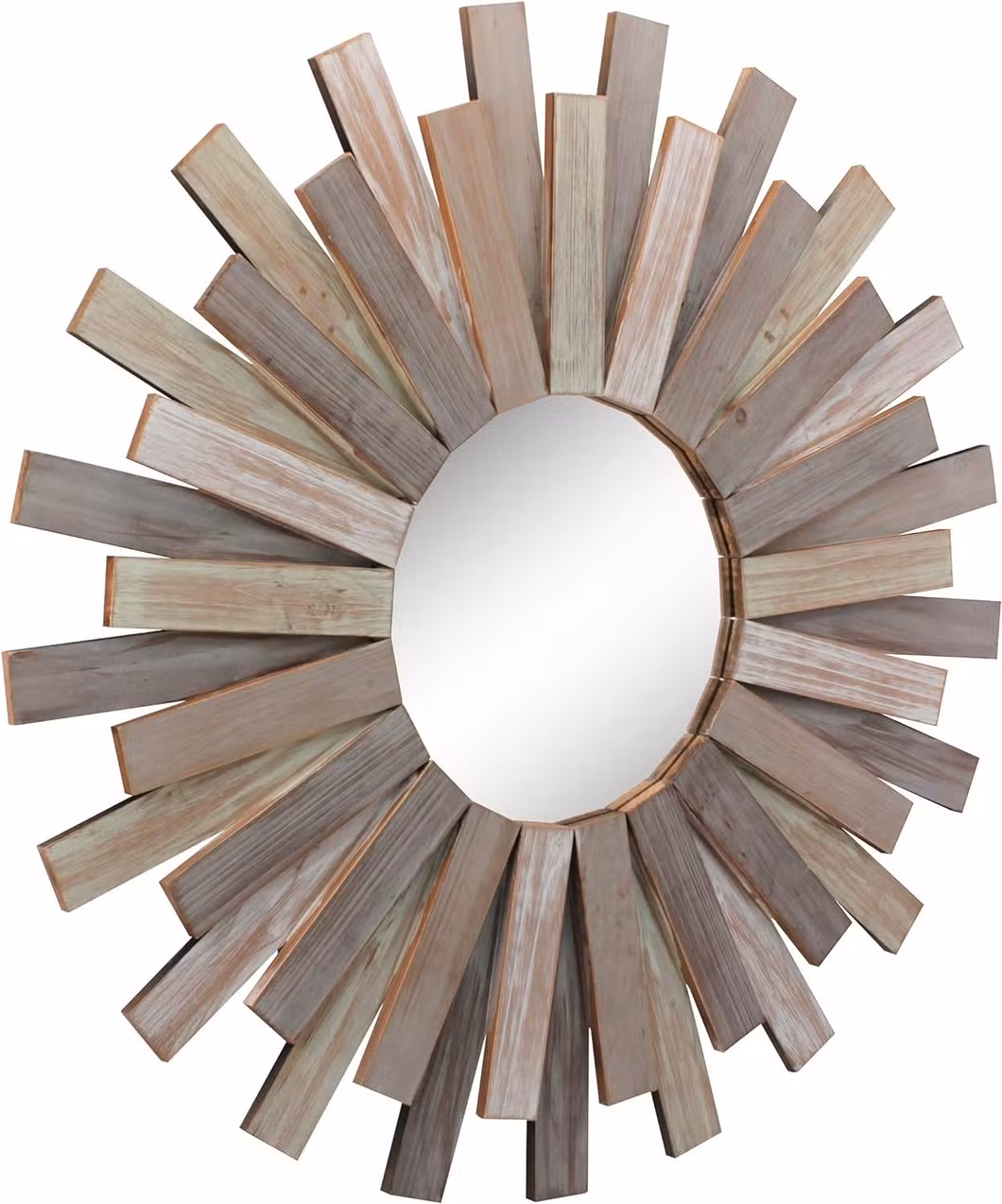 Large Round 32&quot; Wooden Sunburst Wall Mirror with Attached Hanging Bracket