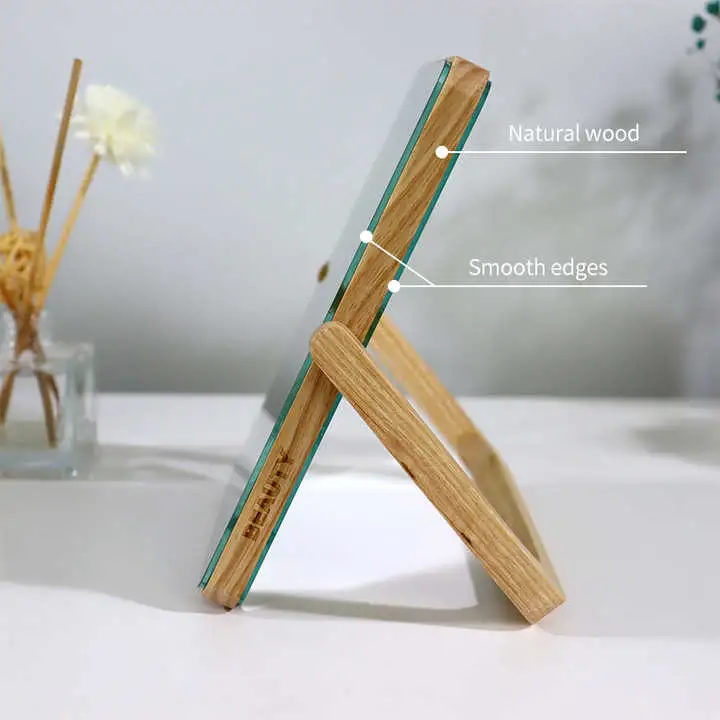 Bamboo Wood Frame Portable Makeup Hotel Bathroom Cosmetic Tabletop Mirror