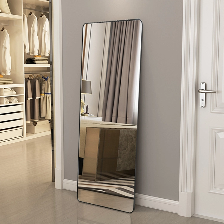 Full Length Mirror Large Mirror Black Wall-Mounted Mirror Aluminum Alloy Frame Floor Mirror with Standing Holder Hanging Mirror