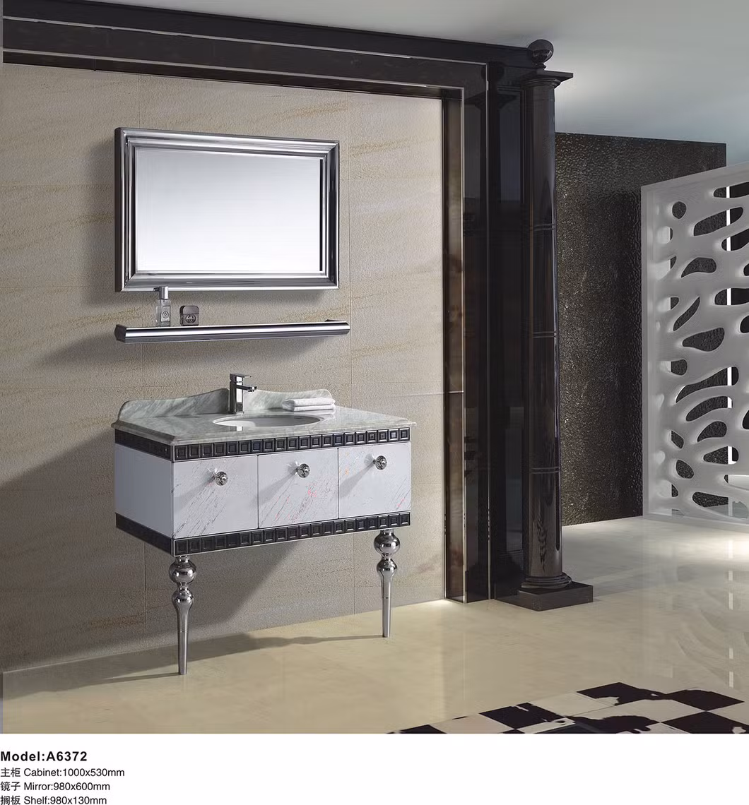 Design Stainless Steel Bathroom Cabinet Single Sink and Single Mirror