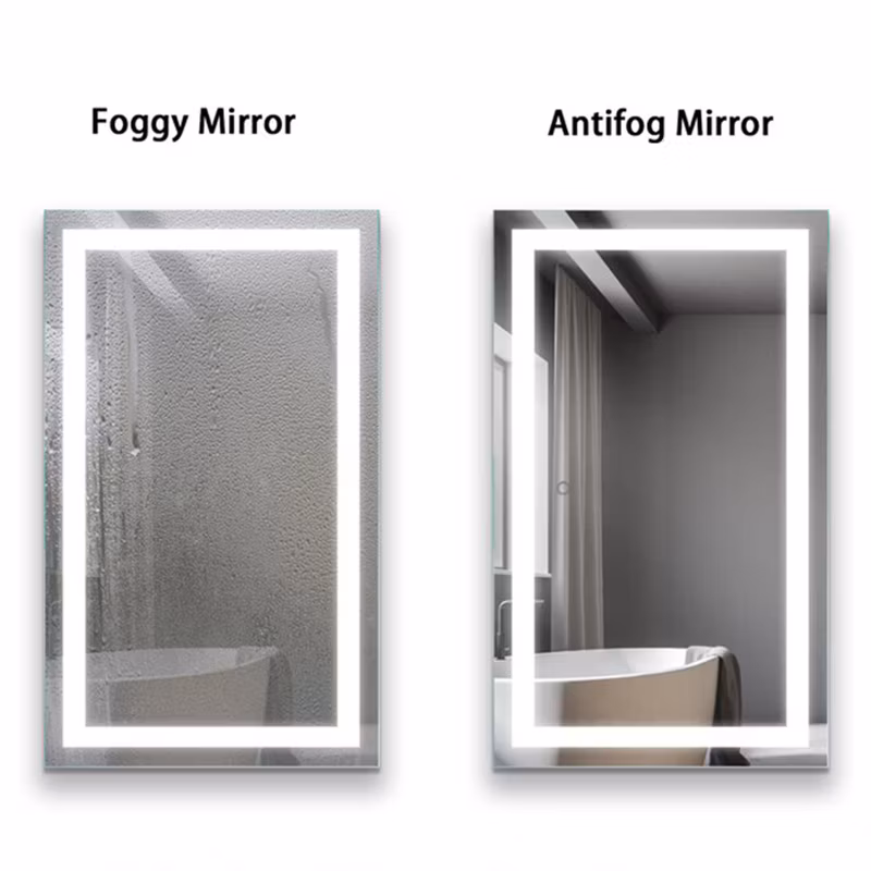 Round Corner Smart Bathroom LED Touch Screen Light Mirror Frameless Wall Hanging Bathroom Mirror