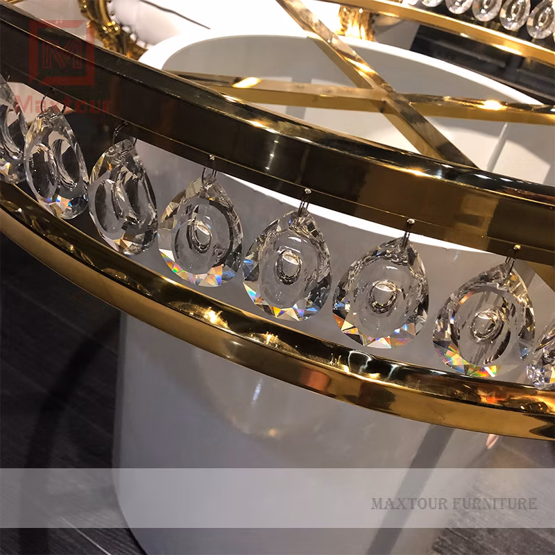 Wedding Furniture Crystal Decoration Golden Metal Frame Cake Table