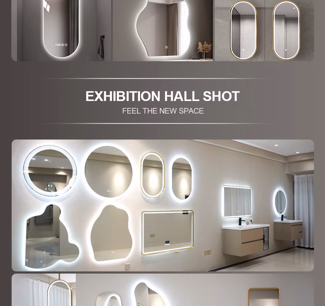 Frameless Home Decoration Modern Style Wall-Mounted Smart Bathroom Arched LED Mirror Backlit Adjustable Intelligent Touch