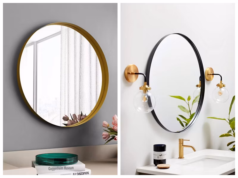 Wall Mounted Round Mirror Modern Decorative Framed Mirror Black Golden Color for Home Decor