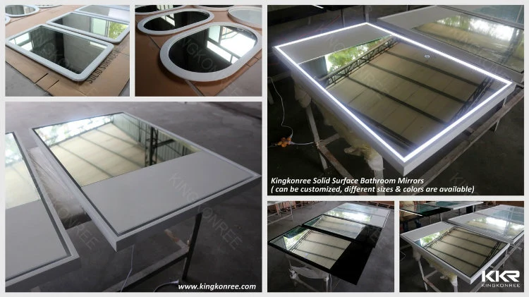 Custom Solid Surface Stone Frame Bathroom LED Mirror with Deforgger