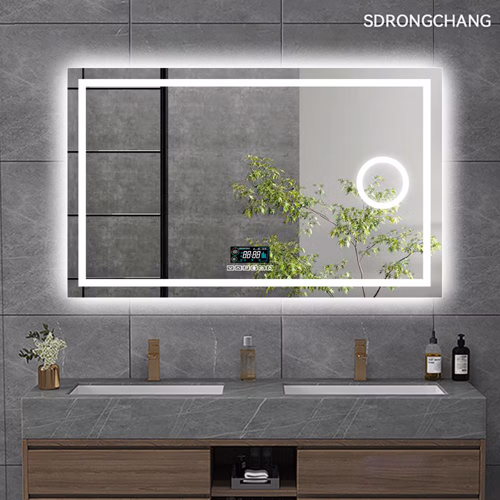 Hotel Blue-Tooth Home Rectangle Magnifying Silver Mirror with LED Light