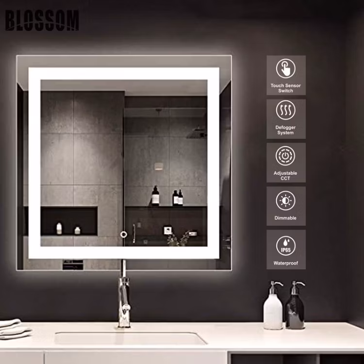 Smart Home Square Vanity Wall LED Bath Mirror with Lights