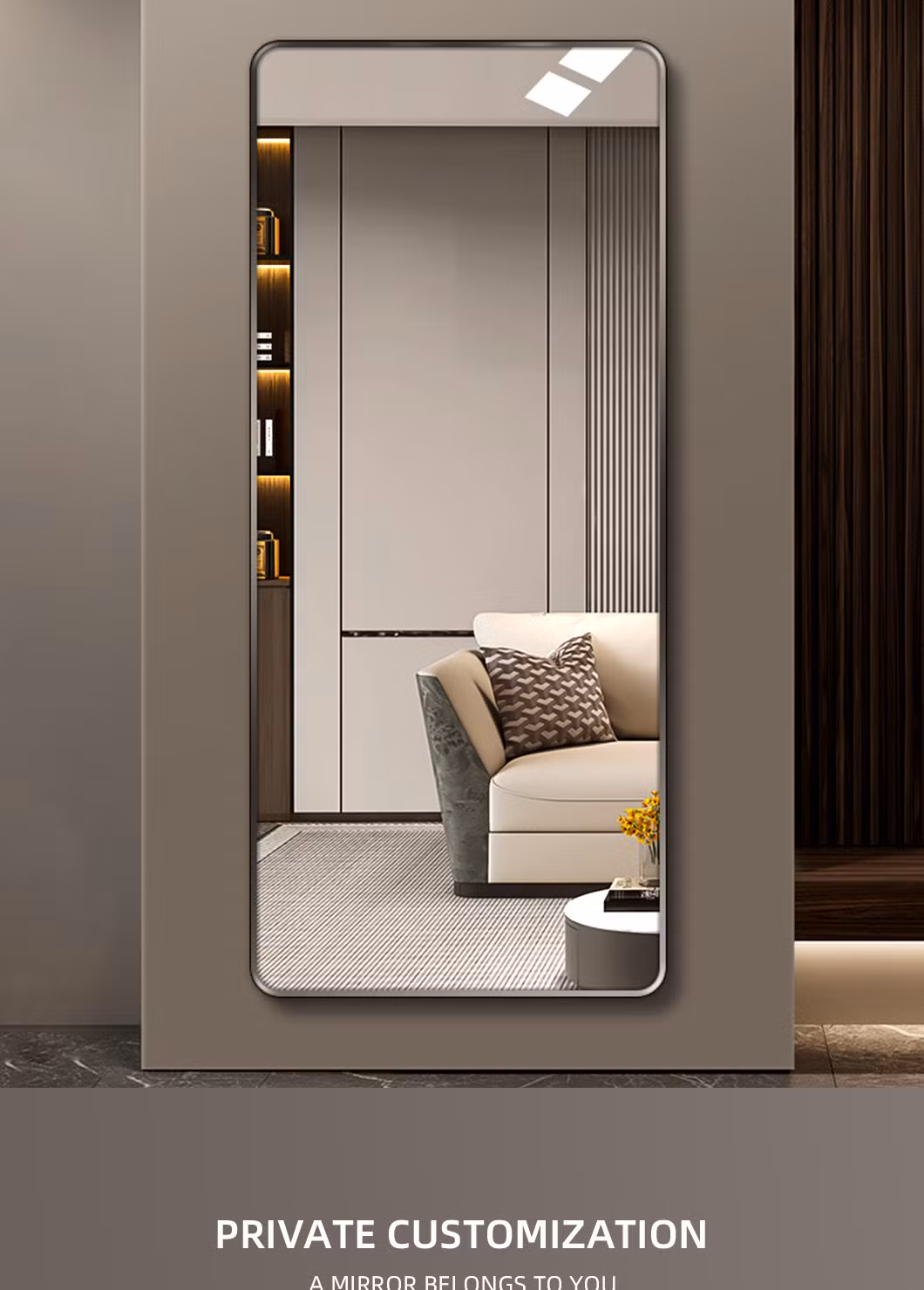 High-Definition Fashion Home Furniture Full-Length 5mm Aluminum Alloy Frame Wall Clothing Dressing Mirror Without Copper Decoration