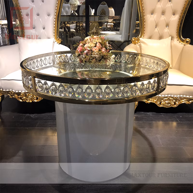 Wedding Furniture Crystal Decoration Golden Metal Frame Cake Table