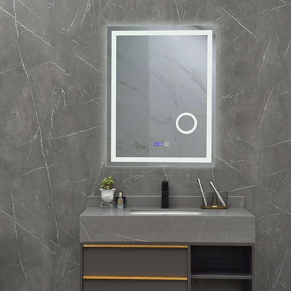 Rectangular Magnifying Smart LED Backlit Bathroom Mirror Wooden Bathroom Cabinet Wholesale Luxury Home Decorative Smart Mirror