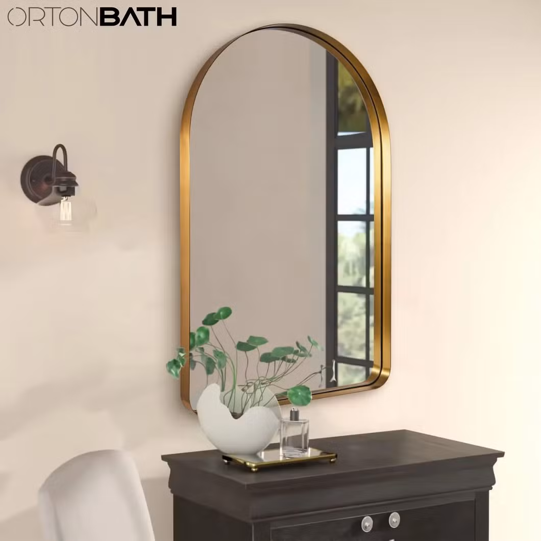 Ortonbath Wood Framde Arch High Quality Bathroom Wall Mount Mirror Hanging Mirror for Living Room, Bedroom