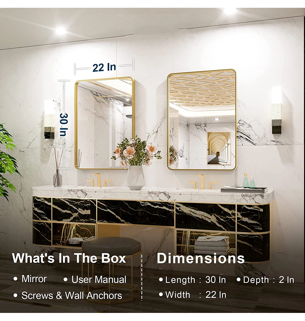 Home Decor Frame Mirror Aluminum Wall Mirror Horizontal/Vertical Bathroom Furniture Beveled Rectangle Mirror Salon Furniture