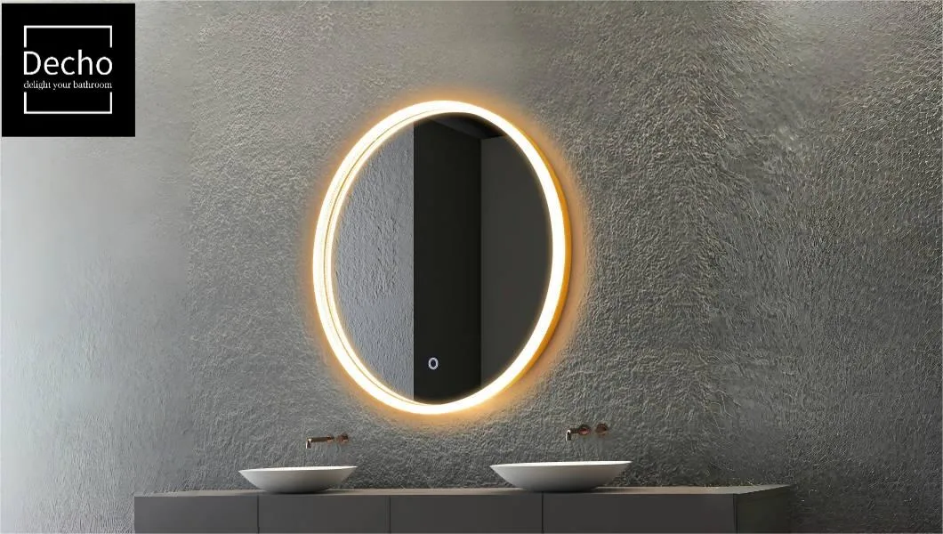 Decorative Circle Metal Framed Acrylic Lighted Reflect Vanity LED Mirror for Bathroom