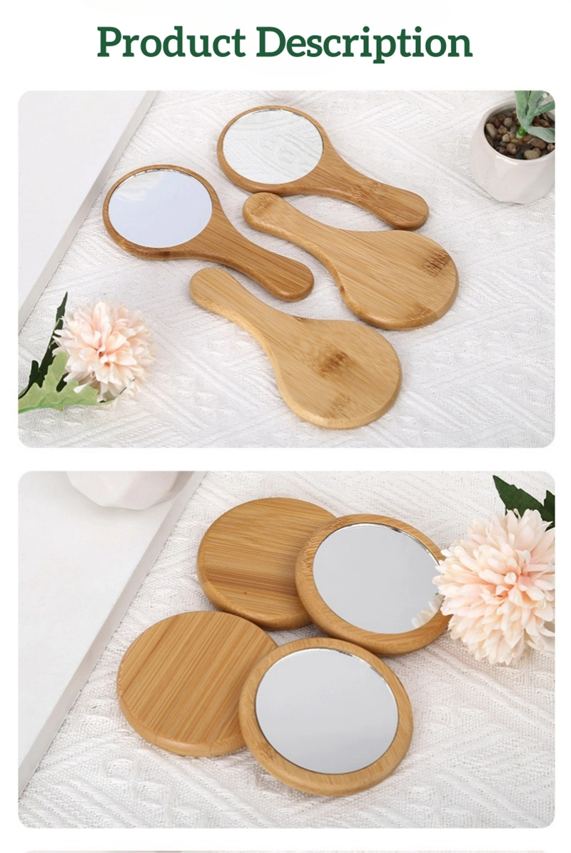 Portable Mini Bamboo Makeup Round Cosmetic Mirror