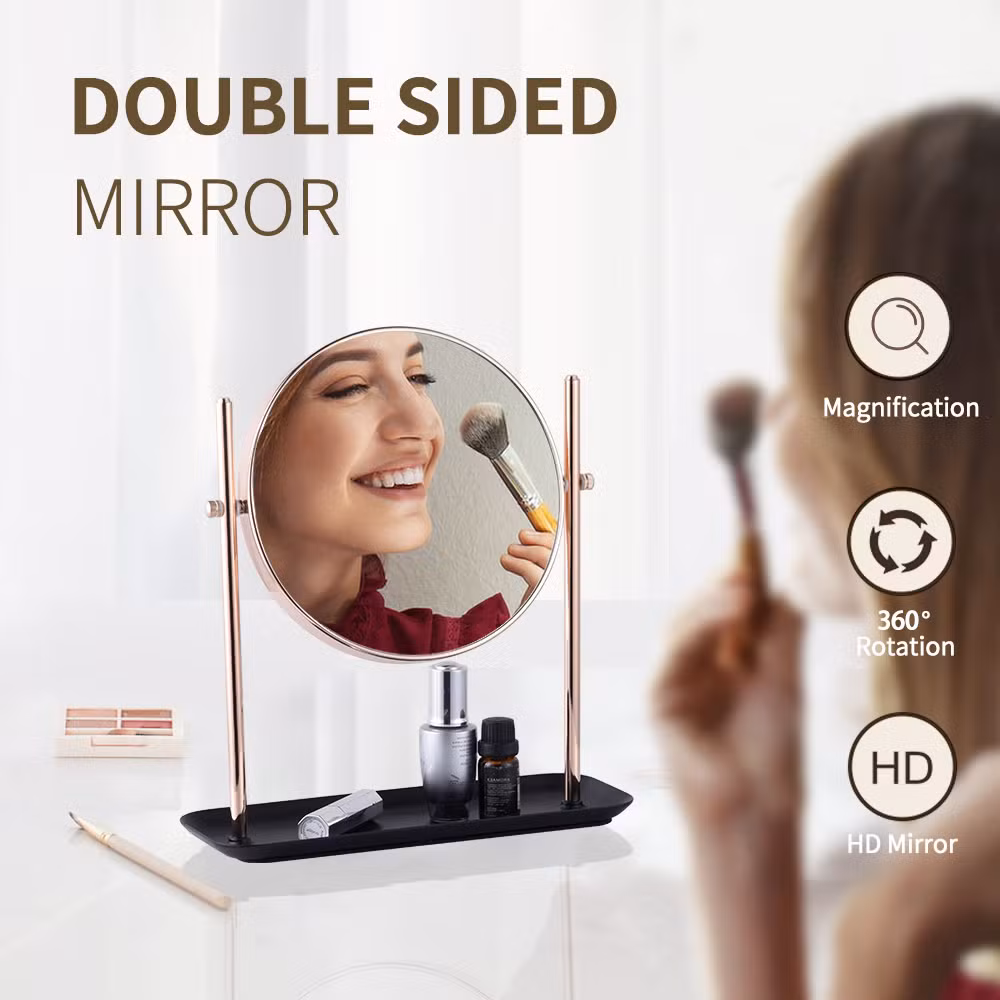 Round Table Desktop Metal Vanity Mirror Gold Black Home Decor Makeup Mirror