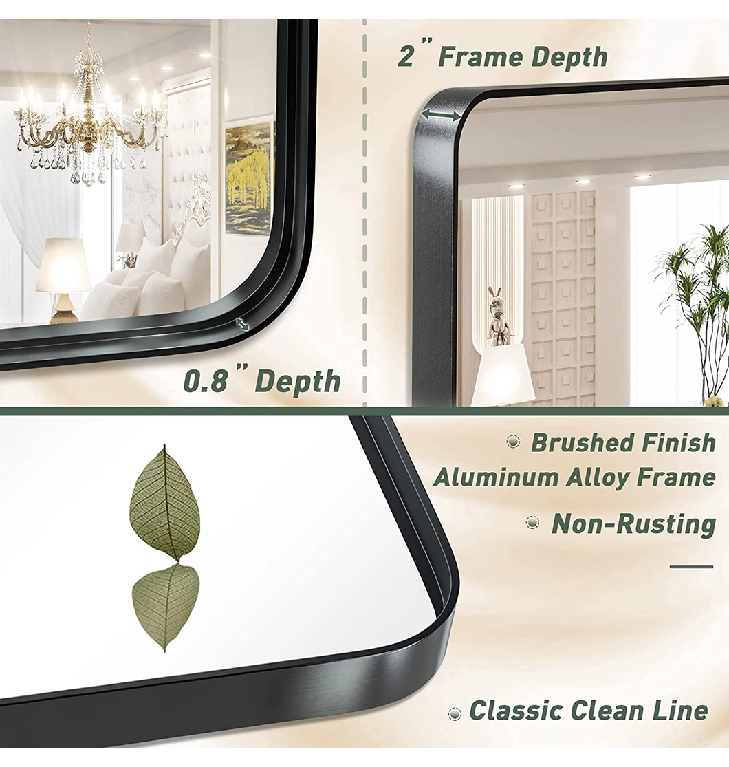 Home Decor Frame Mirror Aluminum Wall Mirror Horizontal/Vertical Bathroom Furniture Beveled Rectangle Mirror Salon Furniture