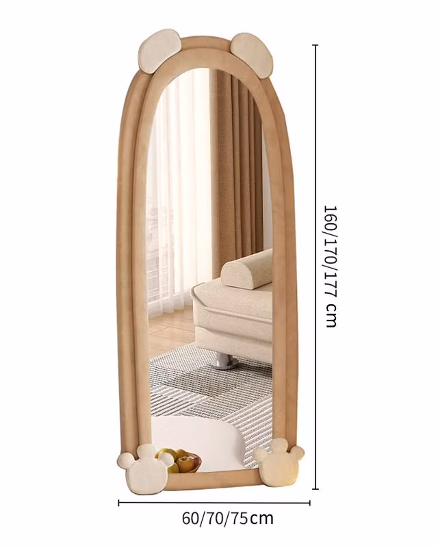 Custom Hollywood Style Antique Flannel Frabric Large Full Length Floor Stand Dressing Mirror Wall Mounted Decorative Mirror