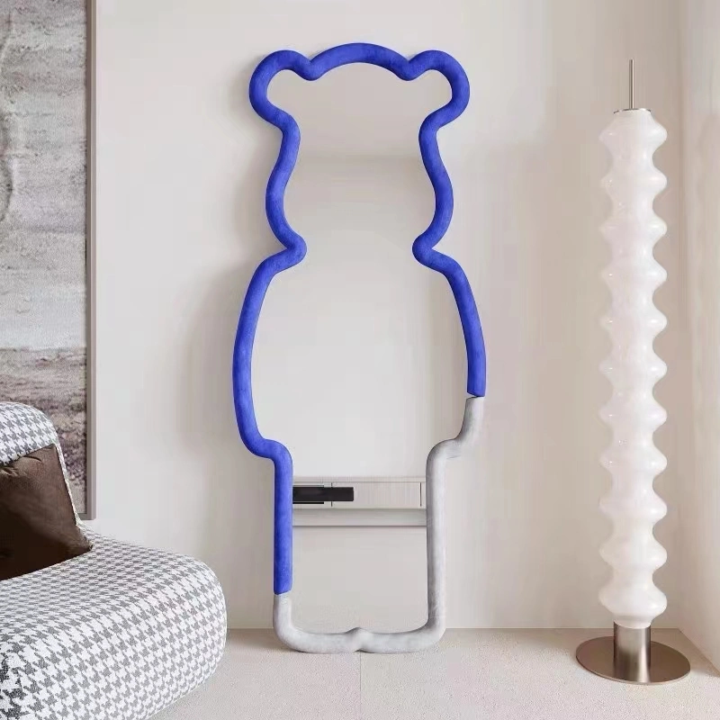 Wall Decoration Irregular Wave Shape Full Length Standing Mirror with Flannel Frame