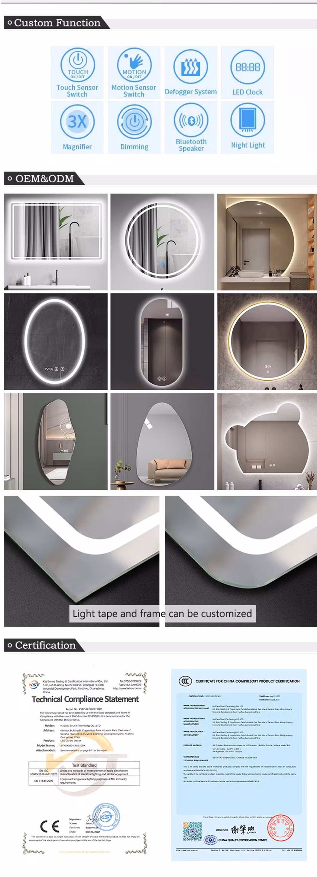 Modern Frameless Large Rectangle Vanity Mirrors for Hotel Home Decor Wall Glass Bathroom Mirror