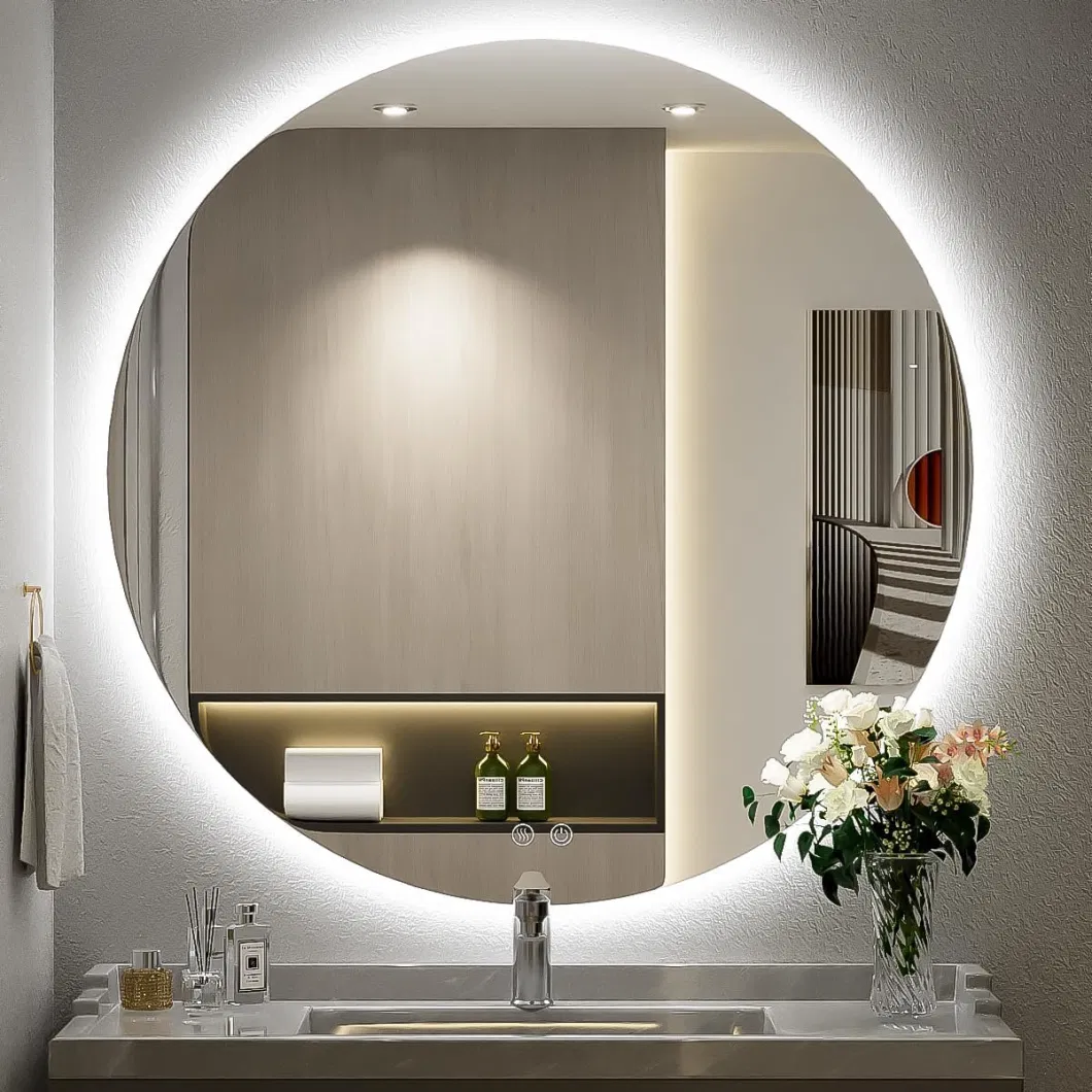 Jh Glass Modern Style Round Backlit Lighted Mirror Makeup Vanity