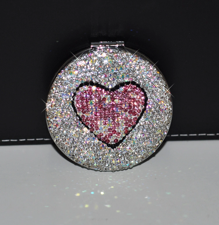 Ea030 Portable Folding Double Sided Glitter Cosmetic Mirrors Cute Ladies Round Mini Makeup Pocket Mirror