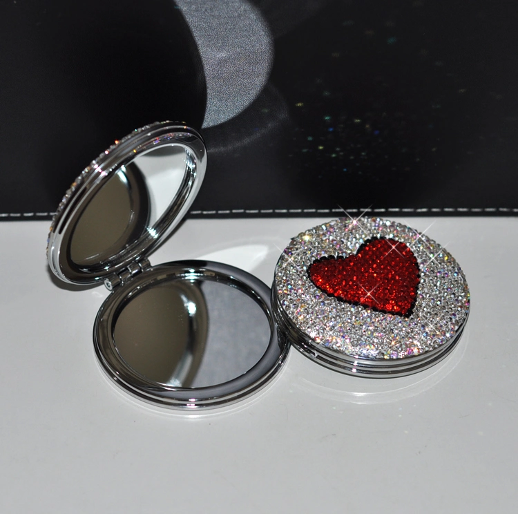 Ea030 Portable Folding Double Sided Glitter Cosmetic Mirrors Cute Ladies Round Mini Makeup Pocket Mirror