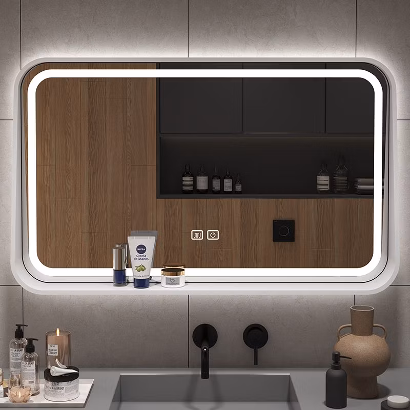 Bathroom Vanity LED Smart Bathroom Mirror with Floating Shelf, 3 Color Dimmable, Anti Fog