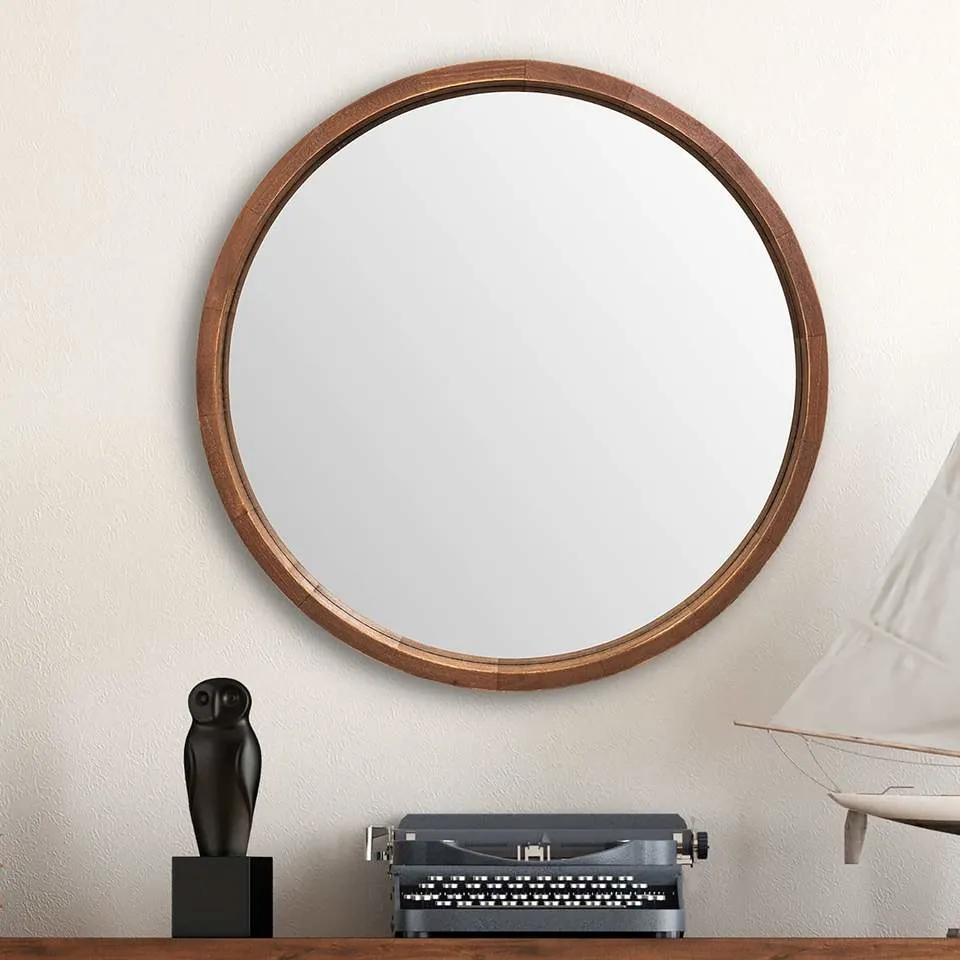 Modern Home Decor Makeup Mirror Wooden Round Bathroom Dresser Makeup Mirror