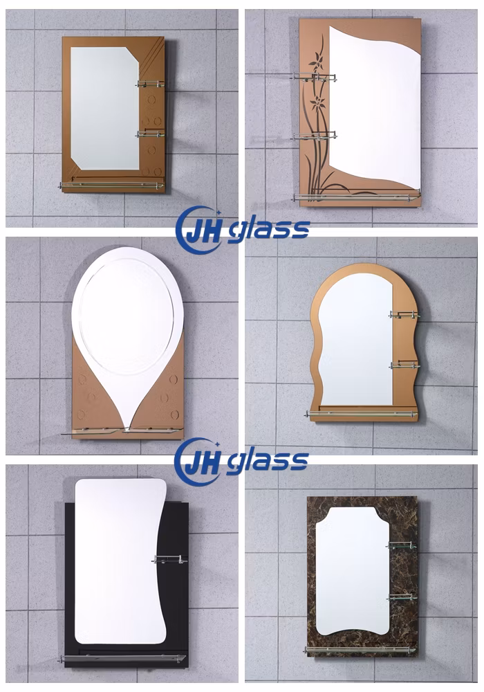 Home Decoration 4mm 5mm Wall Mounted Furniture Mirror Double Layer Bathroom Vanity Top Glass Mirror with Glass Shelf