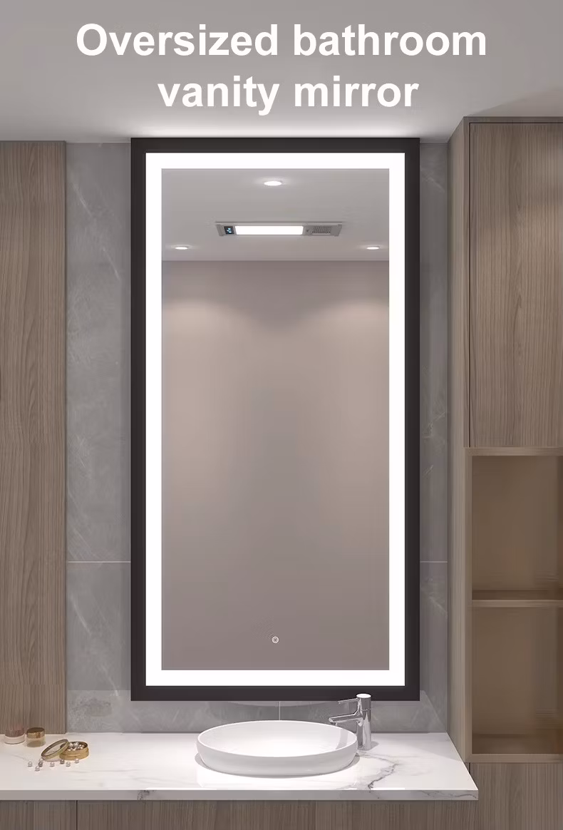 Modern Luxury LED Bathroom Mirror Wall-Mounted Aluminum Rectangular Smart Illuminated Light Fixture