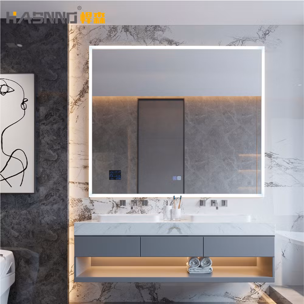 Decorative Round Aluminum Metal Frame Edge Lighted Bathroom Smart Mirror with Touch Screen