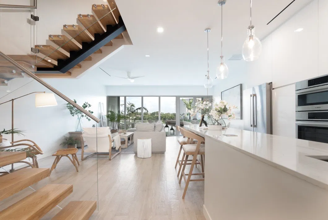 Curved Staircase with Frameless Glass Railing Stainless Steel Balustrade