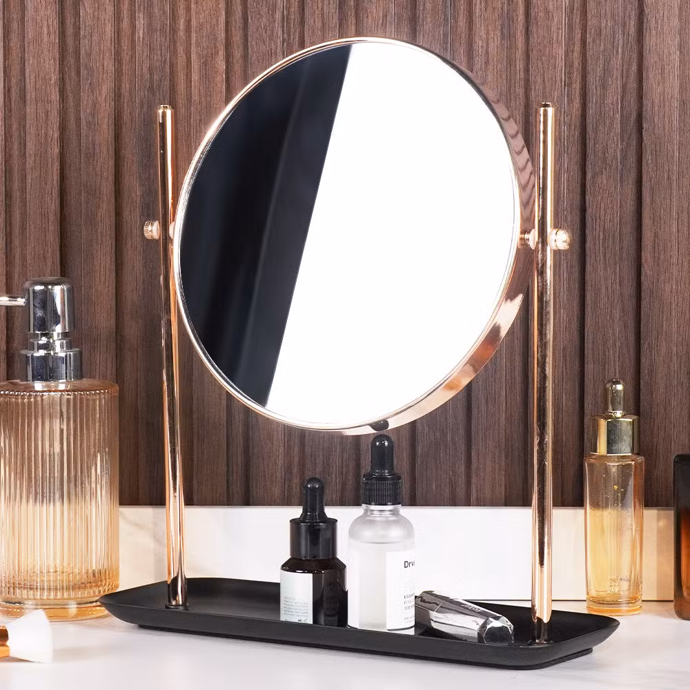 Round Table Desktop Metal Vanity Mirror Gold Black Home Decor Makeup Mirror