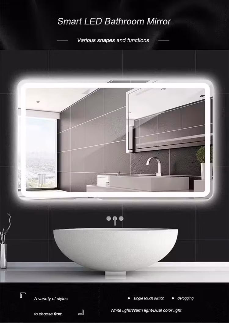Customized Size Square Frameless Bathroom Mirror Defogger Smart LED Mirror Bathroom