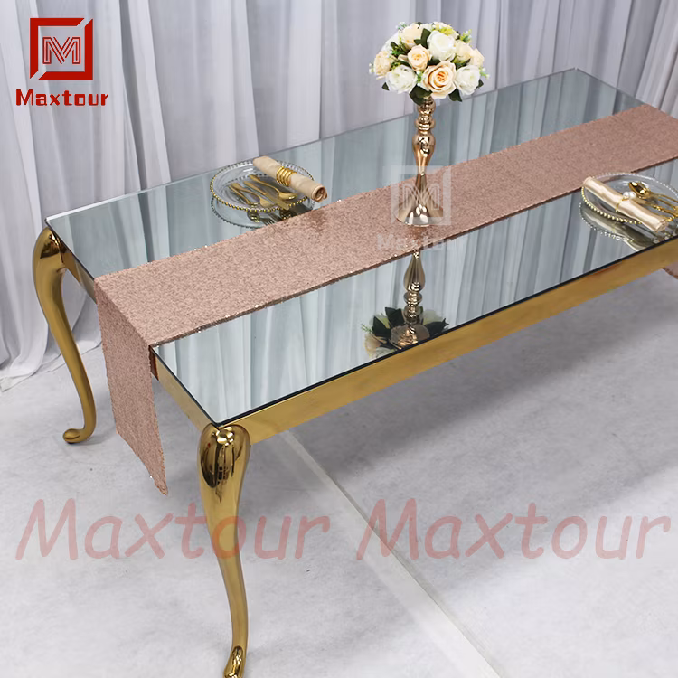 Luxury Mirror Glass Top Dining Table Stainless Steel