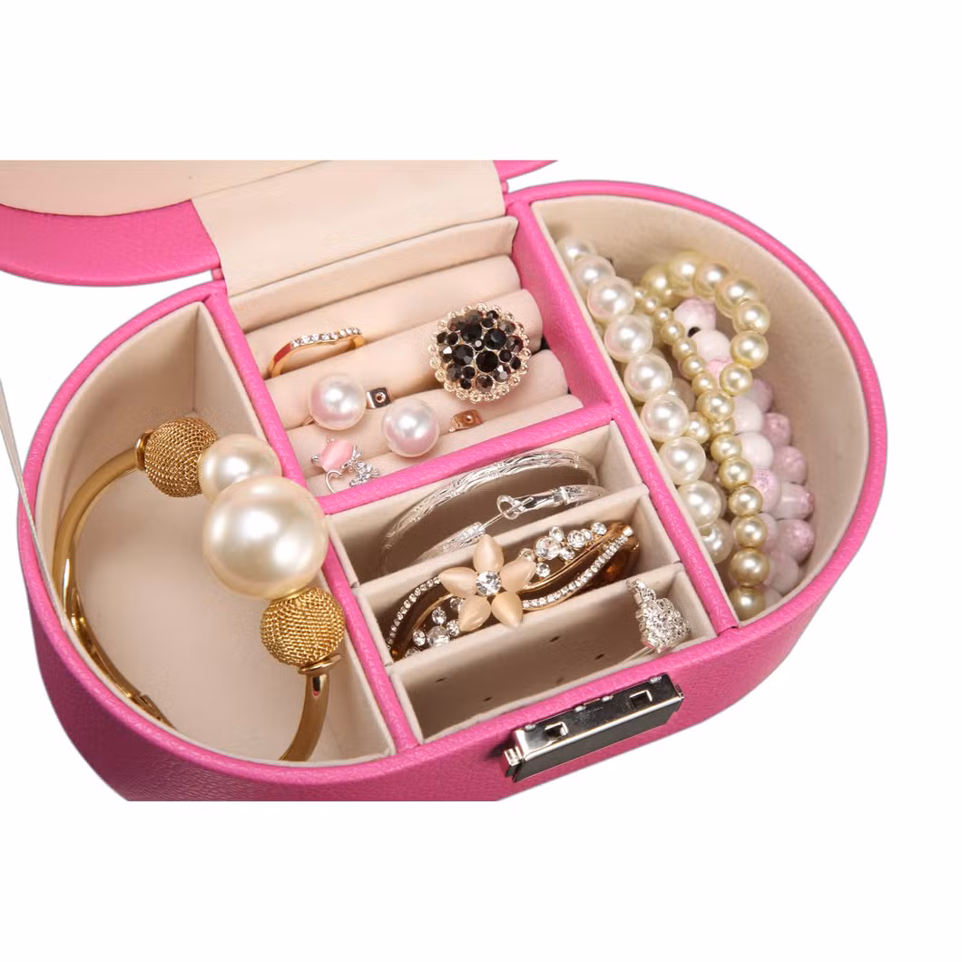 Leather Luxury Mirror Box Jewelry Storage Organizer Logo Bracelet Custom Ring Pink