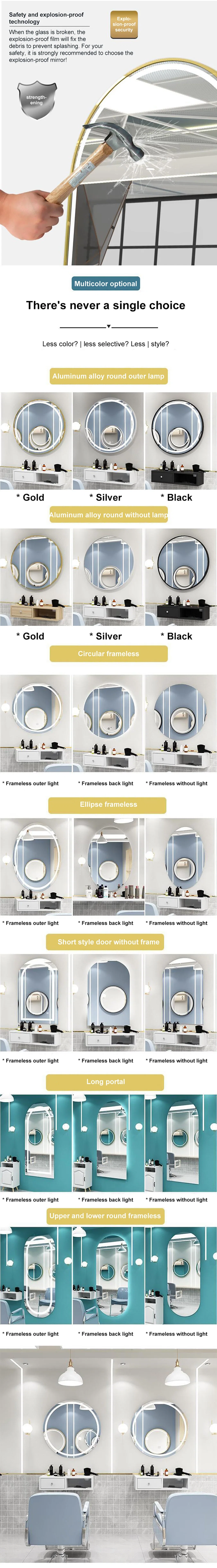 Luxury Gold Frame Single/Double Side Hair Salon Mirrors Barber Station LED Salon Mirror Other Salon Furniture