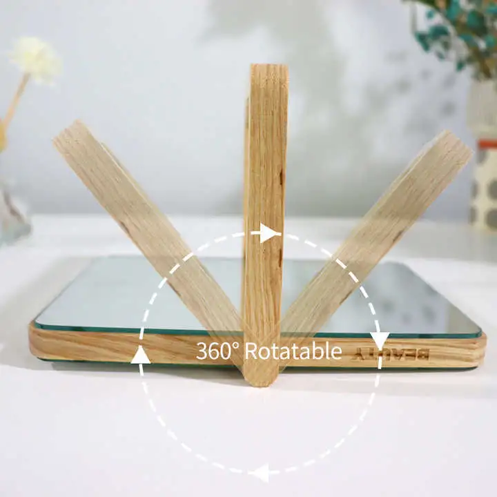 Bamboo Wood Frame Portable Makeup Hotel Bathroom Cosmetic Tabletop Mirror