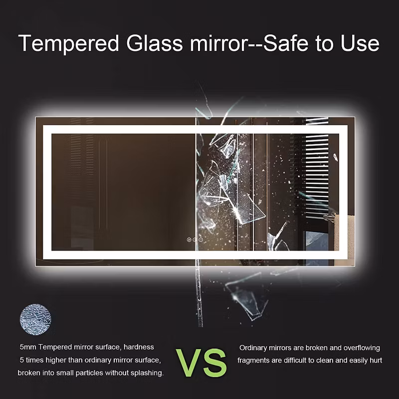 Illuminated LED Mirror Rectangle Touch Bathroom Mirror Mounted Wall Bath Mirrors