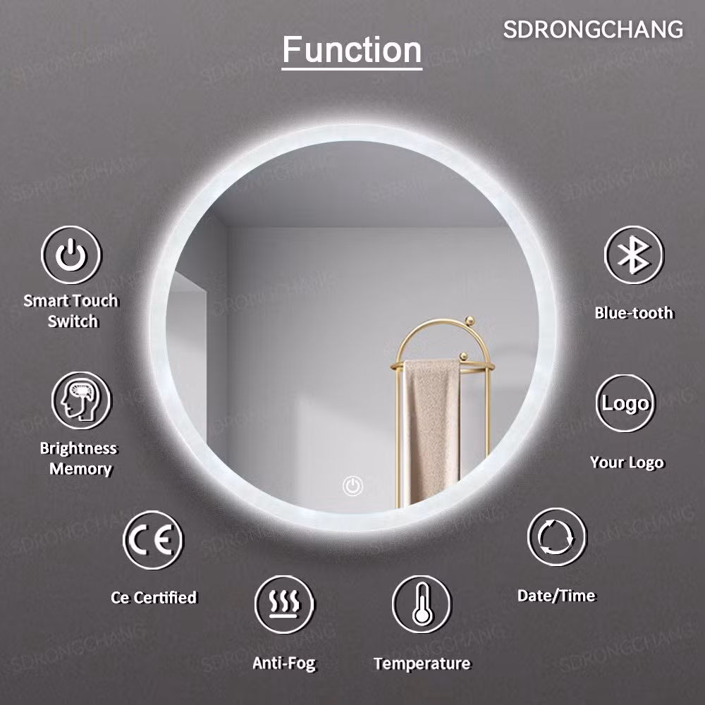 Rongchang Custom Touch Sensor Round Fogless Illuminated Dressing LED Bathroom Mirror