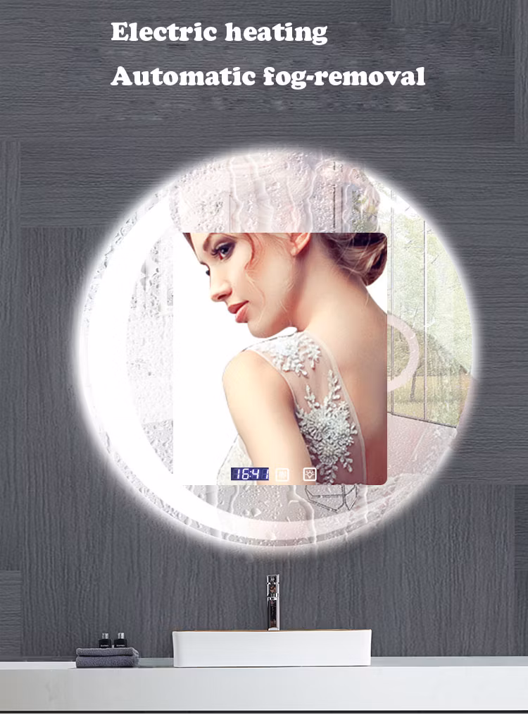 Simple Design Hotel Golden Circular Round Bathroom Wall Mounted Smart Mirror
