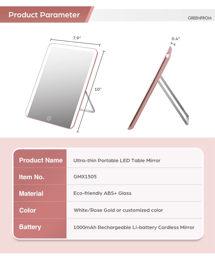 Rectangle Adjustable Brightness LED Light Touch Table Cosmetic Makeup Mirror