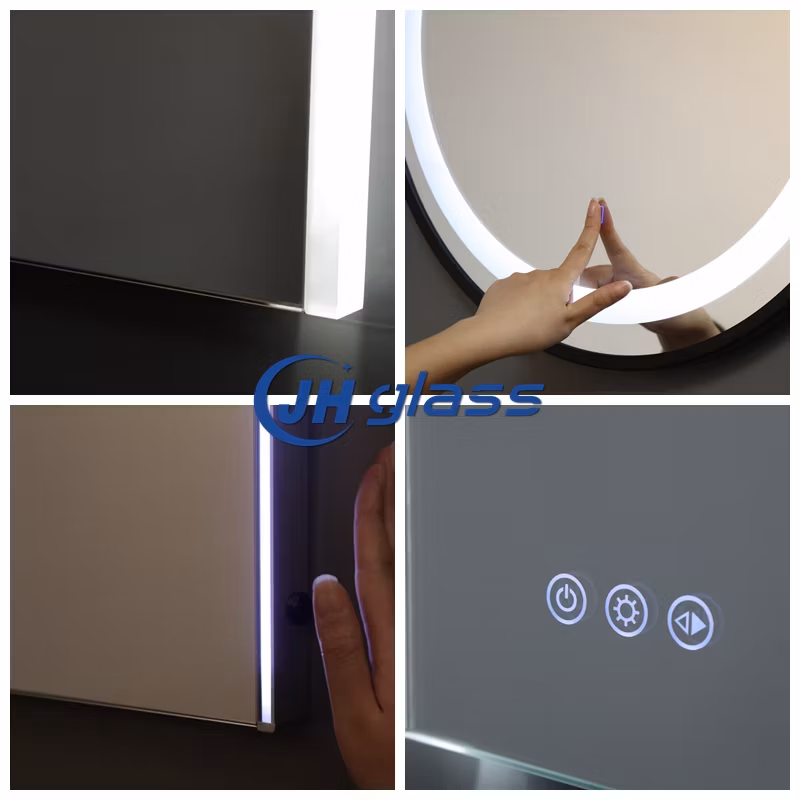 White/Warm Light Round LED Lighted 5mm Bathroom Mirrors with Black Frame Wall Mounted, Dimmable, Touch Senor, Defogger and Waterproof