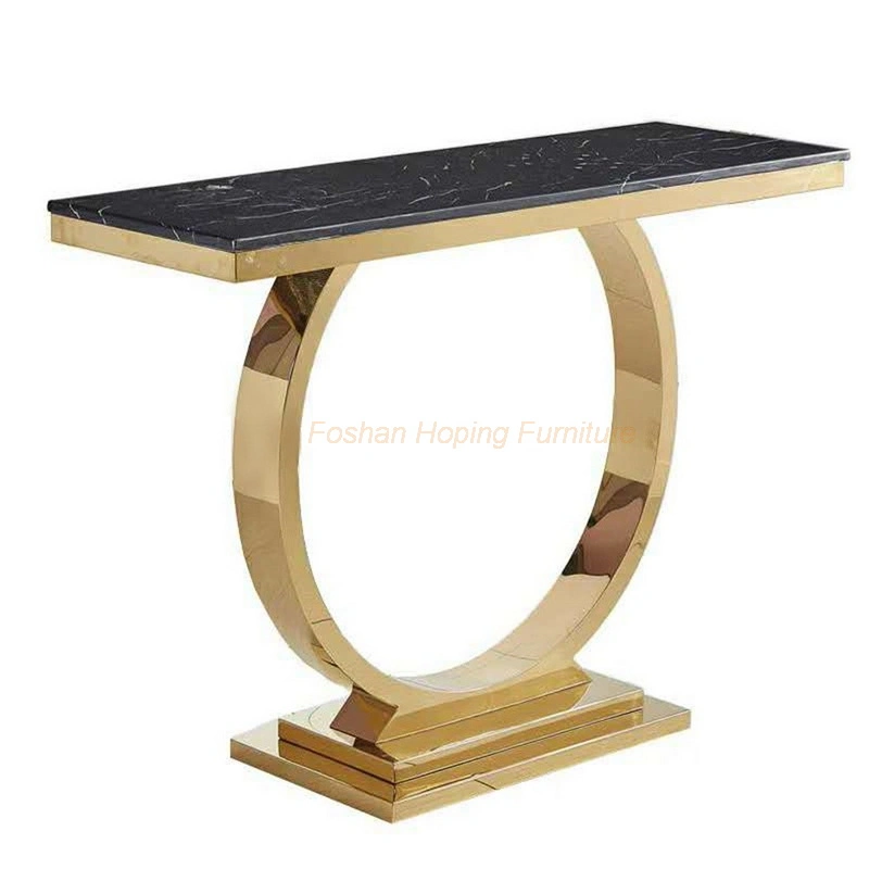 TV High Quality Furniture LED Light Bars Table Console Table Gold Silver Table O Base Rectangle Marble Coffee Table