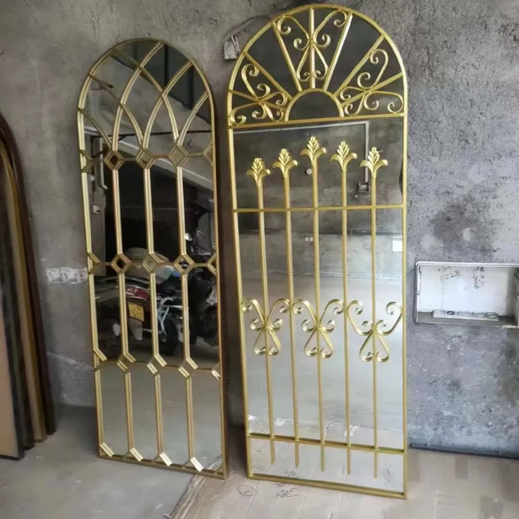 Factory Retro Luxury Garden Style Vintage Metal Iron Decorative Arched Window Shaped Wall Mirror