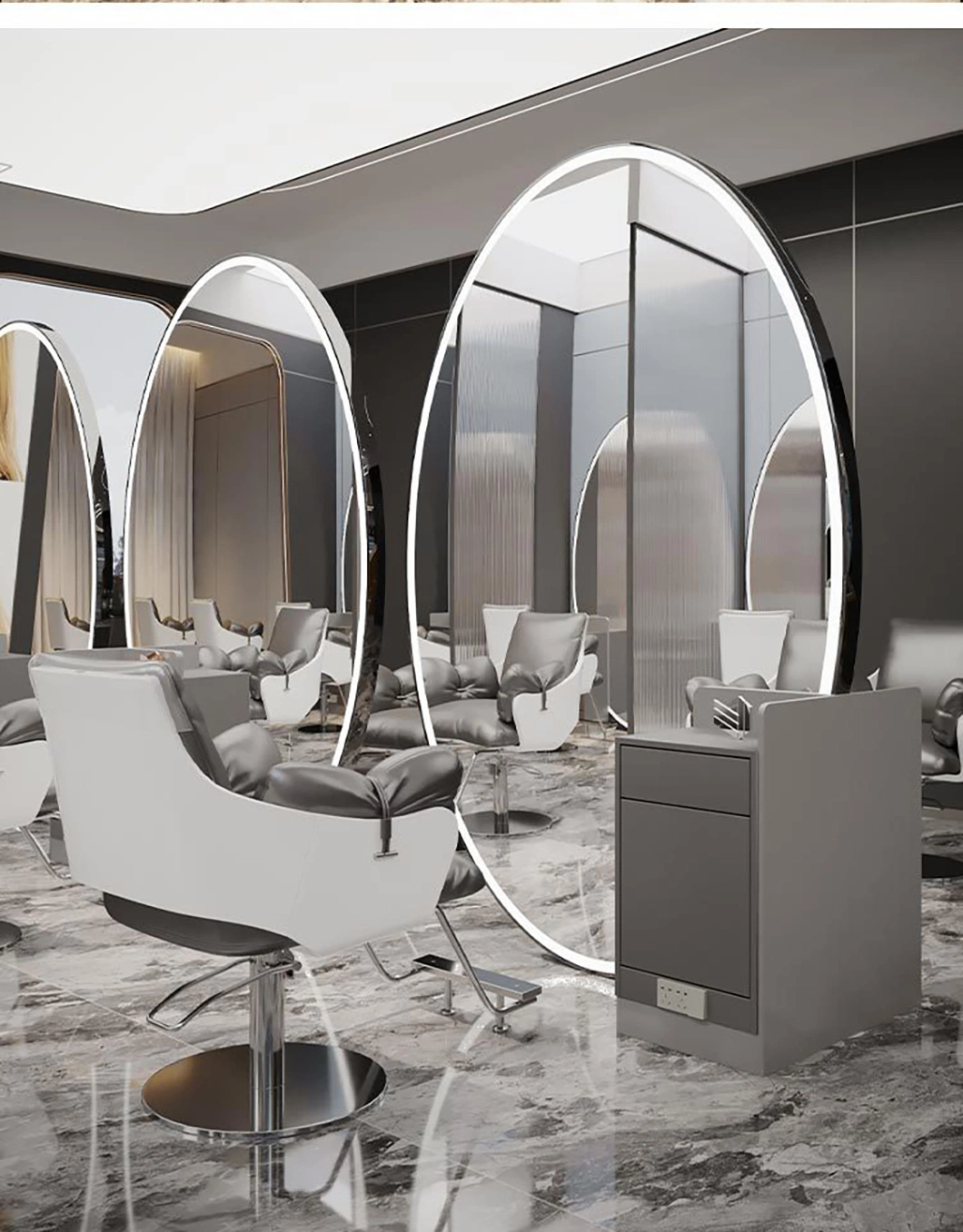 New Fashion Big Size Salon Mirror Customized LED Light Styling Station Beauty Mirror Barber Furniture