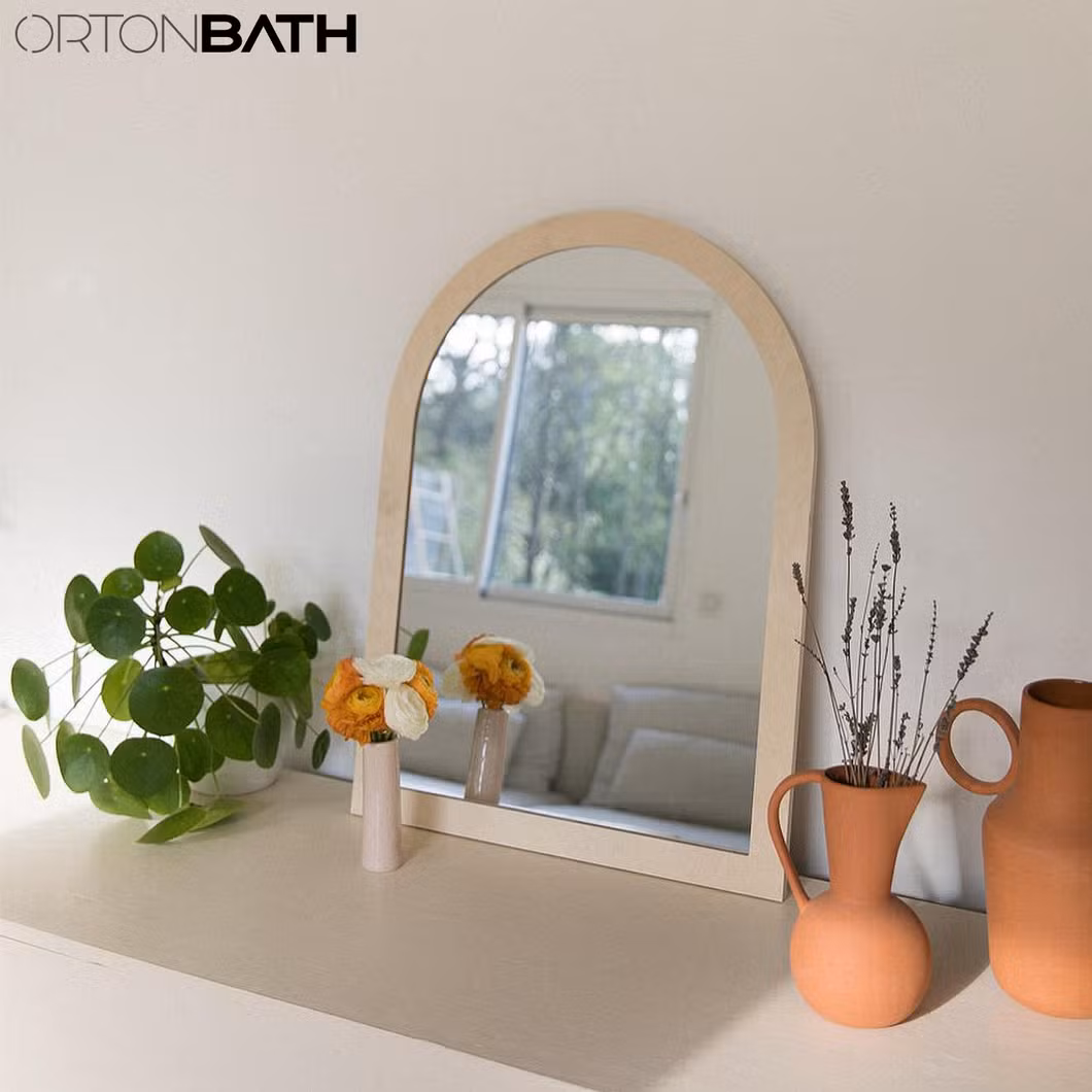Ortonbath Wood Framde Arch High Quality Bathroom Wall Mount Mirror Hanging Mirror for Living Room, Bedroom