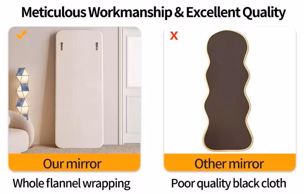 Custom Hollywood Style Antique Flannel Frabric Large Full Length Floor Stand Dressing Mirror Wall Mounted Decorative Mirror