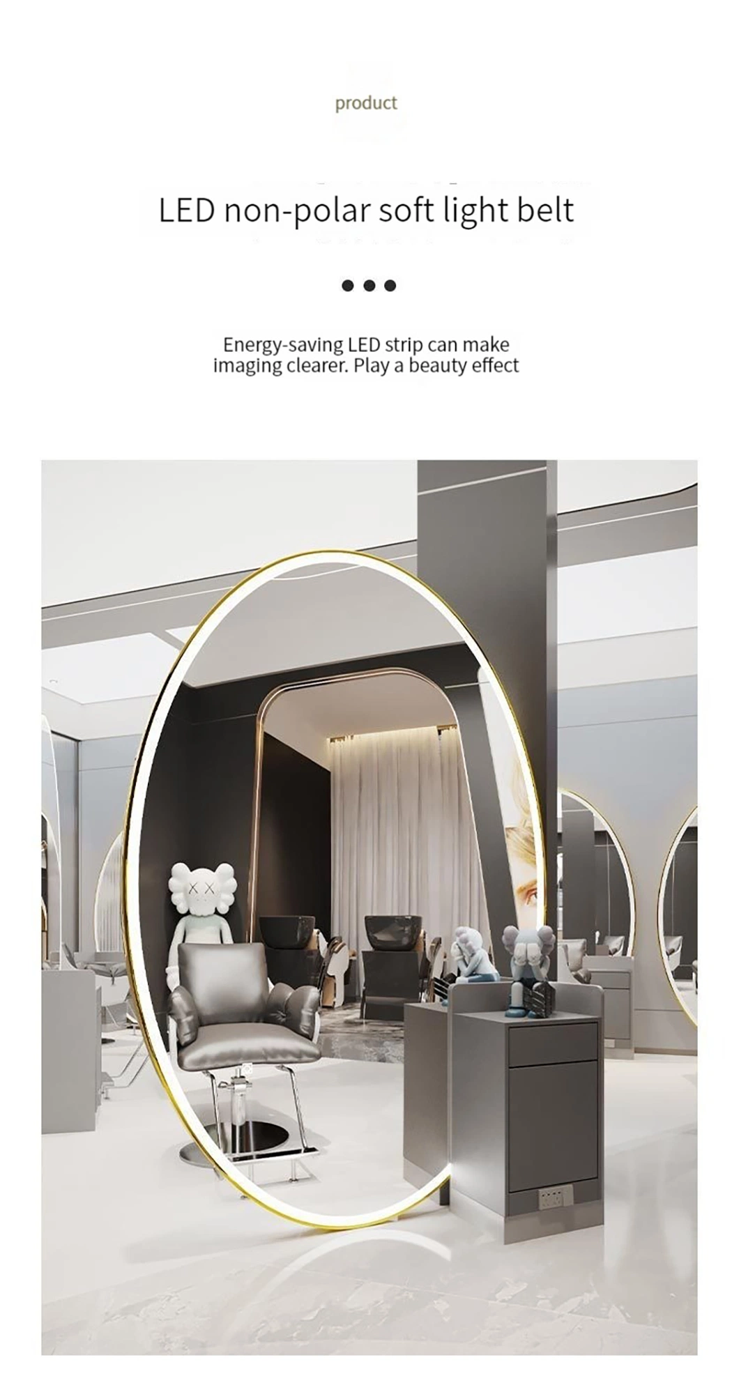 New Fashion Big Size Salon Mirror Customized LED Light Styling Station Beauty Mirror Barber Furniture