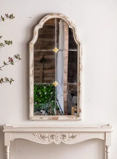 Farmhouse Rustic Decorative Living Room Vanity Wood Frame Arched Hanging Wall Mirror